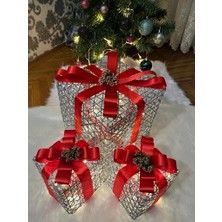 Velovis Dekoratif Yılbaşı Özel Yılbaşı Ağacı Altı LED Işıklı Hediye Kutusu Seti (Noel Süsü)