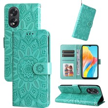 Yihang Boutique Oppo A38 4G/A18 4g ile Uyumlu Sunflower Kabartmalı Pu Deri Cüzdan Kılıf Kart Yuvaları ve Kickstand ile Çevirmeli Koruyucu Telefon Kapağı (Yurt Dışından)