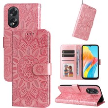 Yihang Boutique Oppo A38 4G/A18 4g ile Uyumlu Sunflower Kabartmalı Pu Deri Cüzdan Kılıf Kart Yuvaları ve Kickstand ile Çevirmeli Koruyucu Telefon Kapağı (Yurt Dışından)