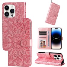 Yihang Boutique iPhone 15 Pro ile Uyumlu Sunflower Kabartmalı Pu Deri Cüzdan Kılıf Kart Yuvaları ve Kickstand ile Çevirmeli Koruyucu Telefon Kapağı (Yurt Dışından)