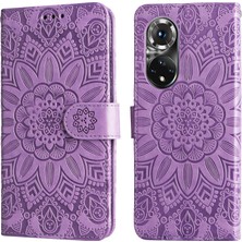 Yihang Boutique Honor 50 Pro ile Uyumlu Sunflower Kabartmalı Pu Deri Cüzdan Kılıf Kart Yuvaları ve Kickstand ile Çevirmeli Koruyucu Telefon Kapağı (Yurt Dışından)