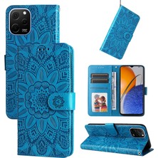 Yihang Boutique Huawei Nova Y61 ile Uyumlu Sunflower Kabartmalı Pu Deri Cüzdan Kılıf Kart Yuvaları ve Kickstand ile Çevirmeli Koruyucu Telefon Kapağı (Yurt Dışından)