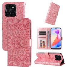 Yihang Boutique Honor X6A ile Uyumlu Sunflower Kabartmalı Pu Deri Cüzdan Kılıf Kart Yuvaları ve Kickstand ile Çevirmeli Koruyucu Telefon Kapağı (Yurt Dışından)