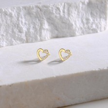 goldkupe 14 Ayar Altın Taşlı Kalp Küpe 1,14 gr