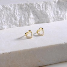 goldkupe 14 Ayar Altın Taşlı Kalp Küpe 0,96 gr