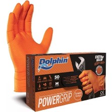 Dolphin Powergrıp M 20 Paket 50'li Ekstra Kalın Turuncu Nitril Eldiven