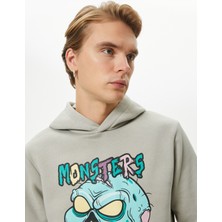 Koton Canavar Baskılı Hoodie Rahat Kesim Uzun Kollu Ribanalı