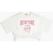 Koton Crop Tişört Kolej Baskılı Kısa Kollu Pamuklu