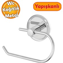 Badem10 Tuvalet Kağıtlık Yapışkanlı Açık Aparat Wc Kağıt Standı Bez Havluluk Paslanmaz Metal Sağlam Krom