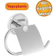 Badem10 Wc Kağıt Standı Yapışkanlı Tuvalet Kağıtlık Aparat Kapaklı Paslanmaz Metal Sağlam Krom