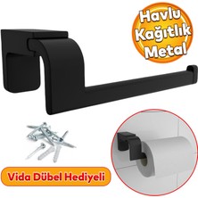Badem10 Metal Sağlam Vidalı Siyah Renk Kağıtlık Aparat Banyo Mutfak Açık Kağıt Standı Havluluk Paslanmaz