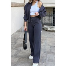 Neşeli Butik Kadın Fermuarlı 3 Iplik Eşofman Takımı NB0018 - Antrasit