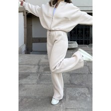 Neşeli Butik Kadın Fermuarlı 3 Iplik Eşofman Takımı NB0018 - Bej