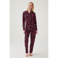 Barbie Kadın Siyah Gömlek Pijama Takımı