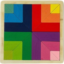 Winnie Baby Ahşap Renkli Tangram 24 Parça Zeka Oyunu Eğitici Oyuncak 18X18CM