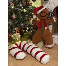 Zuviel Deco 55 cm El Yapımı Ekru Yılbaşı Şekeri Peluş Teddy Kırlent