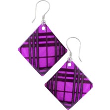 Tesbih Atölyesi Sertifikalı Çizgi Işlemeli Mor Renkli Sedef Taşı Küpe