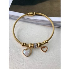 Atelier Deep Sedefli Kalp Zirkon Taşlı Klipsli Gold Çelik Bileklik DRN00068
