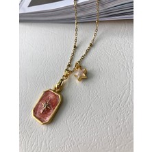 Atelier Deep Pembe Kuzey Yıldızı Sedef Yıldız Klasik Zincir Gold Çelik Tasarım Kolye DRN05036