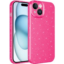 Case Street Apple iPhone 15 Plus Kılıf Koton Simli Silikon Arka Kapak Kamera Korumalı Pembe Koyu