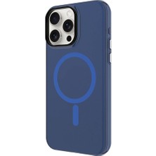 Case Street Apple iPhone 15 Pro Max Kılıf C-Pro Flex Tuşlu Magsafeli Arkası Buzlu Transparan Mavi