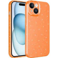 Case Street Apple iPhone 15 Plus Kılıf Koton Simli Silikon Arka Kapak Kamera Korumalı Turuncu