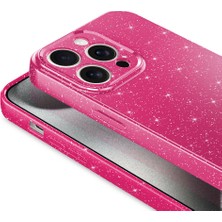 Case Street Apple iPhone 15 Pro Max Kılıf Koton Simli Silikon Arka Kapak Kamera Korumalı Pembe Koyu