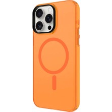 Case Street Apple iPhone 15 Pro Max Kılıf C-Pro Flex Tuşlu Magsafeli Arkası Buzlu Transparan Turuncu