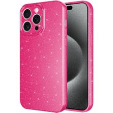 Smcase Apple iPhone 15 Pro Max Kılıf Koton Simli Silikon Arka Kapak Kamera Korumalı Pembe Koyu