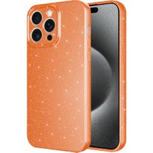 Smcase Apple iPhone 15 Pro Max Kılıf Koton Simli Silikon Arka Kapak Kamera Korumalı Turuncu