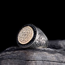 Tesbih Sepetim 925 Ayar Gümüş Hz Süleyman Mührü Mikro Taşlı Erkek Yüzük