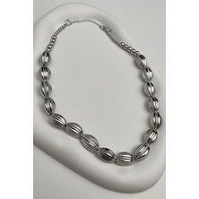 Modex Tırtıklı Sıralı Oval Kolye (Ccb Ölçü:43+5 Cm)