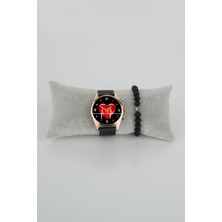 Stony Ritim ve Büyük Kırmızı Kalp Tasarım Bileklik ve Kadın Kol Saati