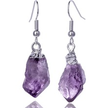 Tesbih Atölyesi Ham Işlenmemiş Ametist Taşı Küpe