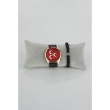 Stony 3 Hilal Tasarım Kırmızı Fon Toprak Etkili Bileklik ve Erkek Kol Saati