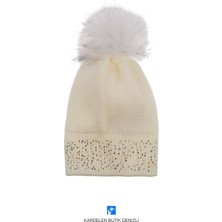 Kardelen Butik Denizli Kaliteli, Kadınlar Için Örgü , Incili Taşlı Ponponlu Bere