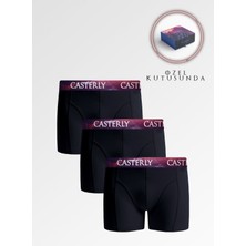 Casterly Erkek Siyah Boxer 3'lü Set: Özel Premium Kutusunda, Katlanma Yapmayan Özel Kumaş ve Sağlam Dikişler