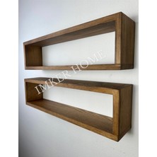 IMKER HOME 2'li Dikdörtgen Ahşap Duvar Rafı Uçan Raf Banyo Mutfak Salon Antre Duvar Düzenleyici Organizer Terek