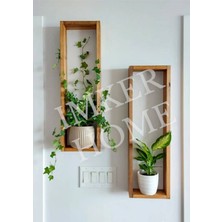 IMKER HOME 2'li Dikdörtgen Ahşap Duvar Rafı Uçan Raf Banyo Mutfak Salon Antre Duvar Düzenleyici Organizer Terek