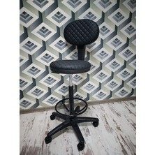 Dopa Baklava Desenli Suni Deri Bar Sandalyesi Plastik Ayaklı Siyah