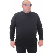 Moc Grande Mocgrande Erkek Büyük Beden Polo Yaka Fermuarlı Triko Kazak 23701 Sıyah