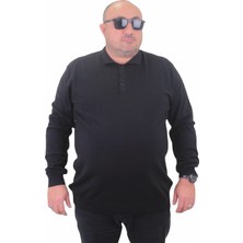 Moc Grande Mocgrande Erkek Büyük Beden Polo Yaka Düğmeli Triko Kazak 23700 Sıyah