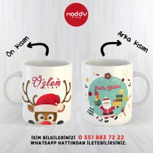 Moddy Store Kişiye Özel Isimli Yılbaşı Yeni Yıl Tasarımlı Noel Baba ve Geyik Baskılı Kupa Bardak Hediyelik