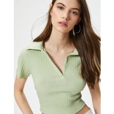 Koton Polo Yaka Crop Tişört Kısa Kollu Ribanalı Pamuklu