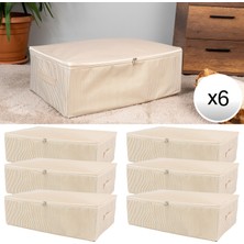 Nacarev 6 Adet Mega Boy Çizgi Desen Baskılı Krem Baza Altı Yastık Yorgan Kıyafet Düzenleyici Hurç 75x40x20 cm