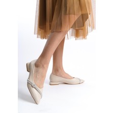 Preshley Kadın Rake Krem 2.5 cm Ökçeli Taşlı Detaylı Abiye ve Günlik Ayakkabı