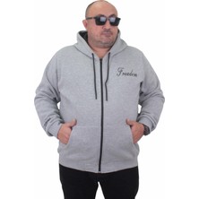 Starbattal Fermuarlı Kapuşonlu Büyük Beden Sweat Freadom 23219 Grı Melanj