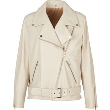Noella Nıchole Oversize Biker Deri Ceket Bej Jumbo