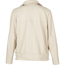Noella Nıchole Oversize Biker Deri Ceket Bej Jumbo