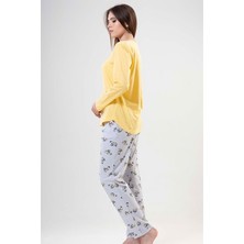 Vera Moda Tarz Vienetta Bayan Sarı Gri - Uzun Kollu Pijama Takımı